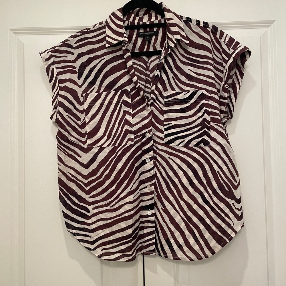 Banana Republic Zebra Print Button Down Shirt - Black and White